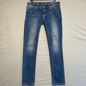 Miss Me Jeans Embellished Low Rise Skinny Med Blue Wash Womens Size 29